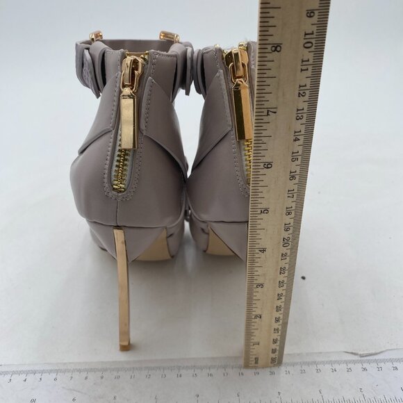 FSJ Gray Strappy Heels with Gold Buckles - Picture 4 of 7